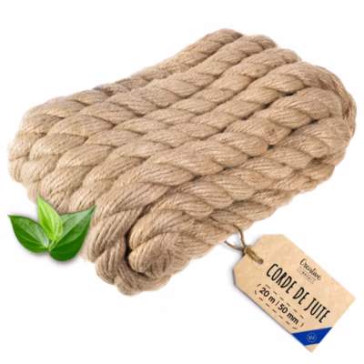 Creative Deco 20m Corde de Jute Epaisseur 50mm – Personnalisation Possible Tous les 5m – Corde Solide – Torsadé Fibres Naturelles