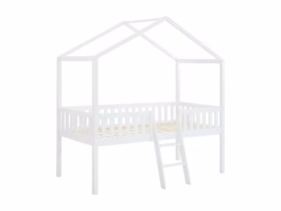 Lit cabane mi-hauteur 90 x 190 cm – Pin – Blanc – NALENY