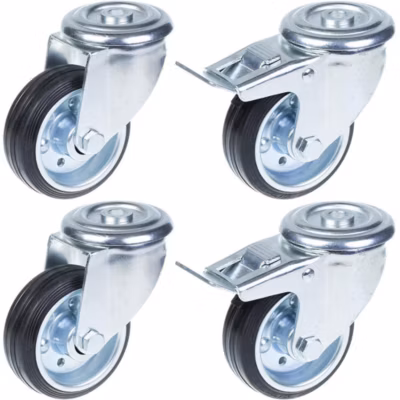 Roulettes en caoutchouc de 80 mm (3 pouces), pivotantes et avec frein, très résistantes, capacité de charge de 280 kg, lot de 4
