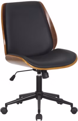 Chaise de bureau Mitch, assise bois, fonction basculante, roulettes, réglable en hauteur Noyer/Noir/Noir