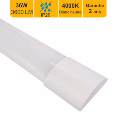 Réglette LED intégrée 120cm 36W 3600lm – 4000K blanc neutre – garantie 2 ans