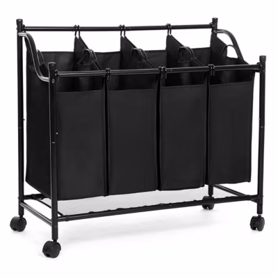 Bac à Linge avec 4 Sacs Amovibles Noirs sur Roulettes – L87,5 cm