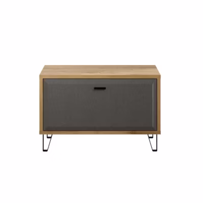Meuble bas d&rsquo;entrée : Banc mélaminé – Chêne et Feutre – Naturel-Gris foncé – 79 – 51 – 42 cm