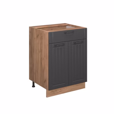 Vicco Meuble cuisine Gris foncé 60cm avec tiroir, PT Chêne