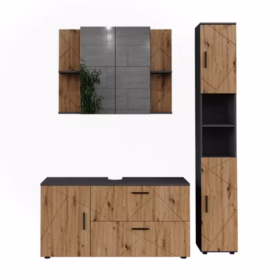 Vicco Ensemble de meubles de salle de bains Anthracite/Artisan 3 pièces