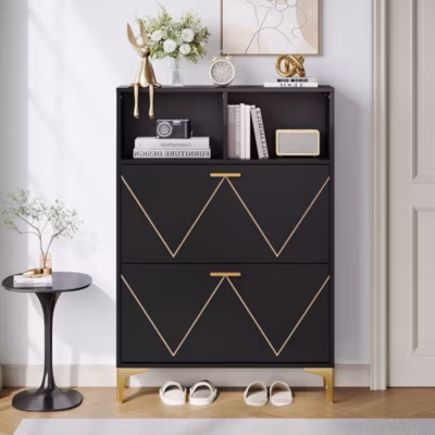 Armoire à chaussures d&rsquo;entrée et buffet de salon,80x25x117cm,2 portes rabattables et 4 compartiments à chaussures