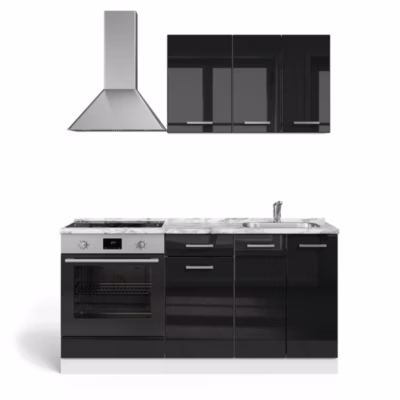 Vicco Cuisine Noir brillant/Blanc 160cm avec meuble four encastrable sans PT