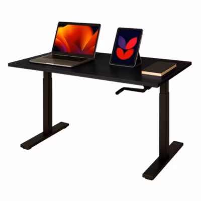 AUM WORLD Bureau Assis Debout Manuel HANDY GO, 160×80, Poignée Rétractable, Hauteur 69-113cm, Charge 80 kg, Noir
