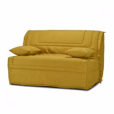 Banquette lit BZ 140×190 cm en tissu jaune et matelas 12 cm – BUZZY