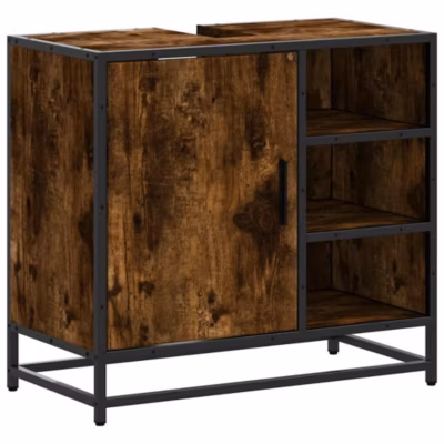 Armoire de lavabo de salle de bain chêne fumé 65x33x60 cm vidaXL