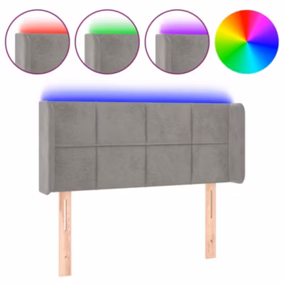 vidaXL Tête de Lit à LED Meuble de Chambre à Coucher Accessoire de Lit Simple Tête de Cadre de Lit Intérieur Gris Clair 3123266