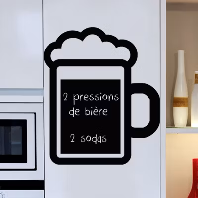 Sticker ardoise tableau noir – stickers muraux adhésif effaçable – MOUSSE DE BIÈRE – 65x55cm
