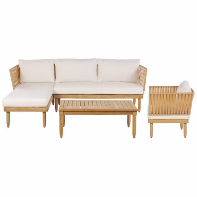 Ensemble de salon de jardin avec table 4 places CREMONA Côté droit Acacia Blanc cassé