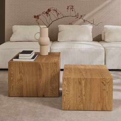 Lot de 2 tables basses carrées effet chêne SYLVA L 58 x l 58 x H 40cm / L 50 x l 50 x H 33cm