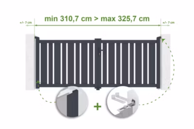 Portail battant ajustable en largeur 3m VEYMONT H.140cm alu gris