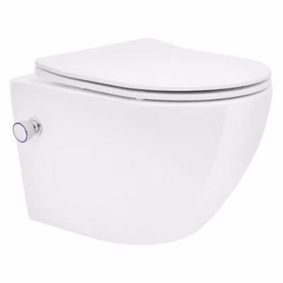 WC suspendu sans rebord nano revêtement fonction bidet blanc céramique