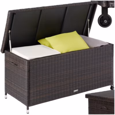 Coffre de jardin pour coussins 270 l, avec tressage en rotin marron