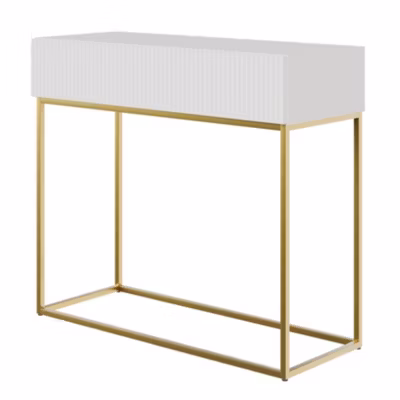Table console blanc pieds dorés 90 cm VELDIO