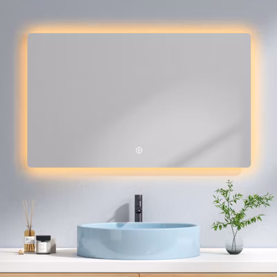 EMKE Miroir LED Salle de Bain 100×60 cm, Tactile, Dimmable, Mémoire de mise hors tension, Éclairage 3 Couleurs, IP44