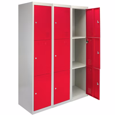 Lot de 3 Casiers de Rangement de 3 Portes en Acier Rouge