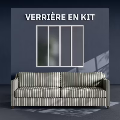 Verrière 4 Carreaux – En Kit – Blanc – Verre Dépoli