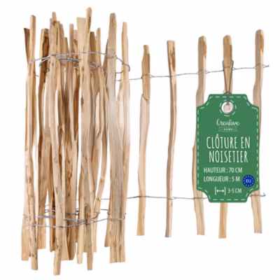 Creative Home Clôture en Bois de Noisetier – 70 cm x 5 m – Clôture en Rouleau avec Espacement de 3-5 cm – Bordure de Jardin