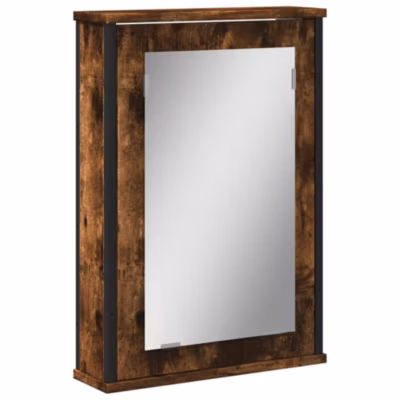 Armoire Murale à miroir de salle de bain, Armoire de Toilette, Meuble Salle de Bain chêne fumé bois d&rsquo;ingénierie