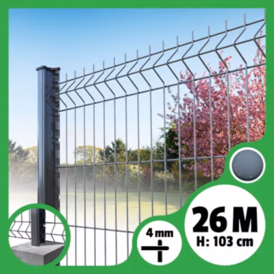 Kit grillage rigide poteaux H – longueur 26 mètres – 103 cm, Gris Anthracite, A sceller