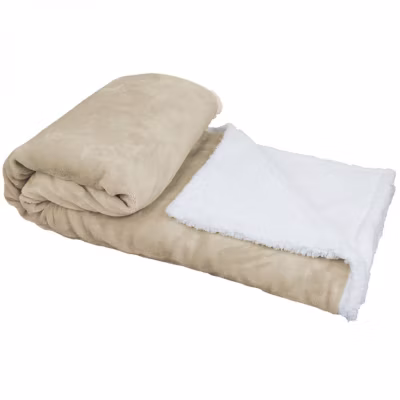 Couverture, plaid polaire 220 x 240 cm en flanelle et sherpa ultra doux – Beige – Vivezen