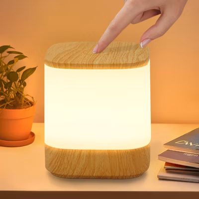 ZMH  Lampe à Poser De Table LED Tactile à Intensité Variable Grain De Bois Sans Fil