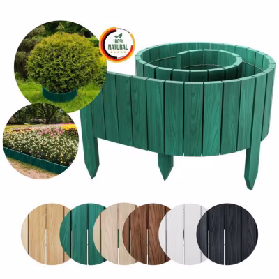 Floranica Bordure de jardin en bois flexible 20 x 200 cm Vert avec piquets, idéale pour délimiter pelouse et massifs de fleurs