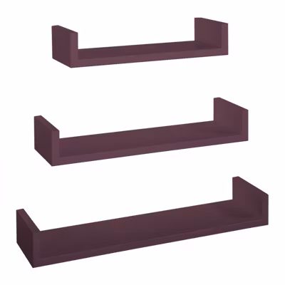 Ensemble de 3 étagères murales design, couleur aubergine, 60 x 8 cm x 15,5 cm, 50 x 8 cm x 15,5 cm et 40 x 8 cm x 15,5 cm