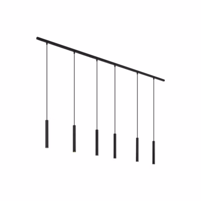 Système d&rsquo;éclairage sur rail moderne avec 6 suspensions noires monophasé – Slimline Keno