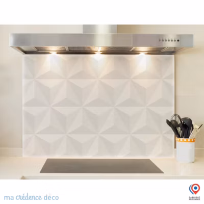 Crédence cuisine fond de hotte Origamis – Verre trempé – L 90 cm x H 70 cm – MaCrédenceDéco