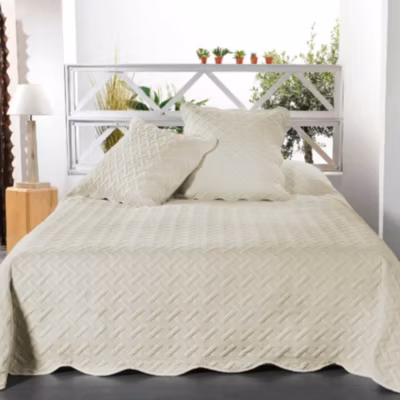 Couverture molletonné surpiquage graphique (230×250 cm – Beige)