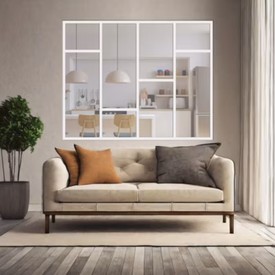 Verrière Loft 4 sections – L x H : 180 x 150 cm – Laqué blanc 9003 granité – vitrages inclus