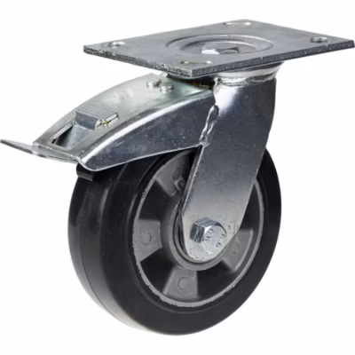 Roulette pivotante avec frein de 152 mm, dotée d&rsquo;un revêtement en caoutchouc élastique noir sur une roue centrale en aluminium