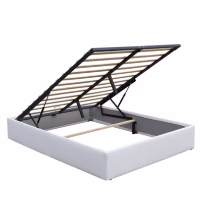 Lit coffre blanc 120×190 cm – 12 lattes – manon + pieds –  – design moderne – confort optimal – grand espace de stockage