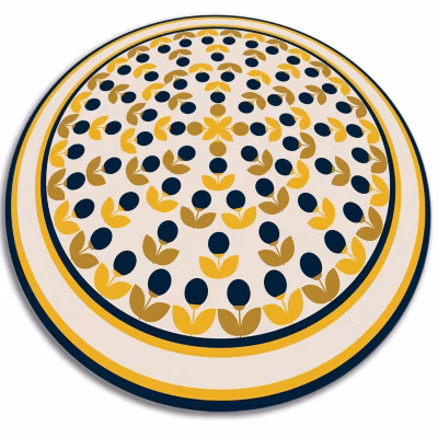 Tapis PVC rond Tulup fi110 cm Imperméable lavable Fleurs répétées