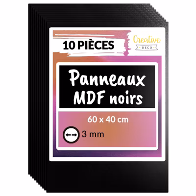 Creative Deco 10 x Panneau MDF Noir 600 x 400 x 3 mm – Planche Bois Brut – Idéal Bricolage, Découpe Laser, Gravure, Pyrogravure