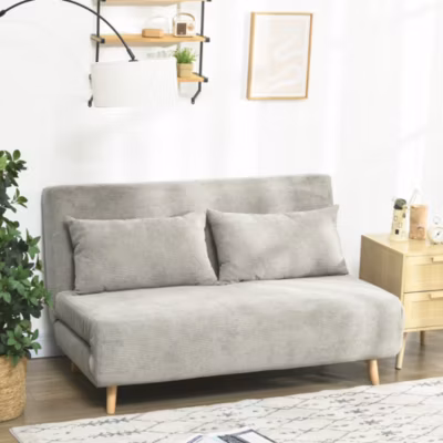 Canapé 2 places convertible en tissu polyester, dossier reglable 3 positions jusqu a 180 degres, 141x90x81 cm