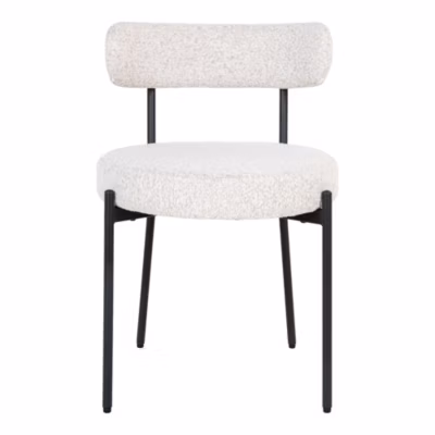 Lot de 2 Chaises de Salle à Manger Badalona en Bouclé Blanc avec Pieds Noirs – HN1270
