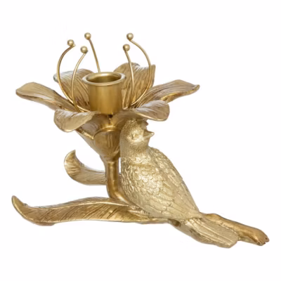 Photophore oiseau fleur doré 18cm – Atmosphera