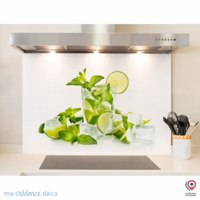 Crédence cuisine fond de hotte Mojito 3 – Verre trempé – L 90 cm x H 60 cm – MaCrédenceDéco