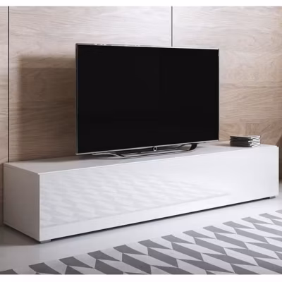 Meuble TV contemporain – Blanc brillant – 3 compartiments – Bois – 160x32x40 cm