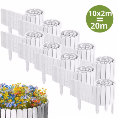 Clôture en bois flexible – Floranica – 20 m – Blanc – 2 m x 20 cm – 10 pièces