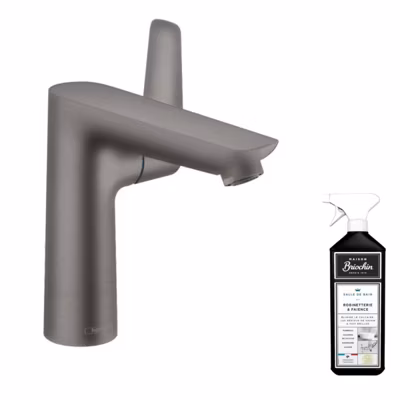 Mitigeur lavabo HANSGROHE Talis E 150 EcoSmart avec tirette et vidage noir chrome brossé + nettoyant Briochin