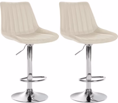 Lot de 2 tabourets de bar Toni similicuir, chaise de bar réglable, structure métallique, repose-pieds. Métalchromé/Crème