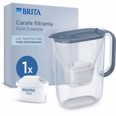 Carafe filtrante BRITA – Style Essential Bleu minéral – Capacité 2,4L dont 1,4L d&rsquo;eau filtrée – 1 filtre Maxtra Pro Pure perf