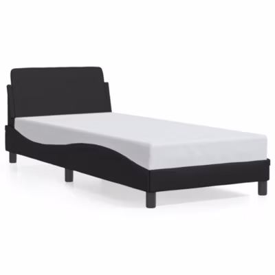 Lit simple, Lit adulte, Cadre de lit Dover noir 90×190 cm similicuir